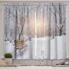 Ambesonne Christmas Kitchen Curtains, Winter Night Country Landscape with Little House Among Pine Trees and Snow, Window Drapes 2 Panel Set for Kitchen Cafe Decor, 55″ x 39″, Navy Blue Yellow(Umber White Orange)