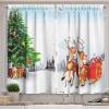 Ambesonne Christmas Kitchen Curtains, Winter Night Country Landscape with Little House Among Pine Trees and Snow, Window Drapes 2 Panel Set for Kitchen Cafe Decor, 55″ x 39″, Navy Blue Yellow(Green Coffee Brown)