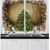 Ambesonne Christmas Kitchen Curtains, Winter Night Country Landscape with Little House Among Pine Trees and Snow, Window Drapes 2 Panel Set for Kitchen Cafe Decor, 55″ x 39″, Navy Blue Yellow(Green Khaki)