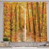 Ambesonne Christmas Kitchen Curtains, Winter Night Country Landscape with Little House Among Pine Trees and Snow, Window Drapes 2 Panel Set for Kitchen Cafe Decor, 55″ x 39″, Navy Blue Yellow(Orange Pale Green Brown)