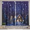 Ambesonne Christmas Kitchen Curtains, Winter Night Country Landscape with Little House Among Pine Trees and Snow, Window Drapes 2 Panel Set for Kitchen Cafe Decor, 55″ x 39″, Navy Blue Yellow(Navy Blue Yellow)