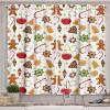 Ambesonne Christmas Kitchen Curtains, Winter Night Country Landscape with Little House Among Pine Trees and Snow, Window Drapes 2 Panel Set for Kitchen Cafe Decor, 55″ x 39″, Navy Blue Yellow(Orange Brown)