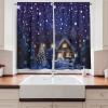 Ambesonne Christmas Kitchen Curtains, Winter Night Country Landscape with Little House Among Pine Trees and Snow, Window Drapes 2 Panel Set for Kitchen Cafe Decor, 55″ x 39″, Navy Blue Yellow(Navy Blue Yellow)