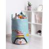 Ambesonne Christmas Laundry Bag, Xmas Town with Buildings and Winter Season Snowing Landscape Illustration, Hamper Basket with Handle Drawstring Closure for Laundromats, 13″ x 19″, Pale Blue Pearl(Pale Blue Mustard)