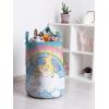 Ambesonne Christmas Laundry Bag, Xmas Town with Buildings and Winter Season Snowing Landscape Illustration, Hamper Basket with Handle Drawstring Closure for Laundromats, 13″ x 19″, Pale Blue Pearl(Sea Blue Multicolor)