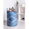Ambesonne Christmas Laundry Bag, Xmas Town with Buildings and Winter Season Snowing Landscape Illustration, Hamper Basket with Handle Drawstring Closure for Laundromats, 13″ x 19″, Pale Blue Pearl(Sea Blue)