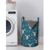 Ambesonne Christmas Laundry Bag, Xmas Town with Buildings and Winter Season Snowing Landscape Illustration, Hamper Basket with Handle Drawstring Closure for Laundromats, 13″ x 19″, Pale Blue Pearl(Petrol Blue Baby Blue)