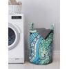 Ambesonne Christmas Laundry Bag, Xmas Town with Buildings and Winter Season Snowing Landscape Illustration, Hamper Basket with Handle Drawstring Closure for Laundromats, 13″ x 19″, Pale Blue Pearl(Turquoise Blue Lavender)