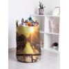 Ambesonne Christmas Laundry Bag, Xmas Town with Buildings and Winter Season Snowing Landscape Illustration, Hamper Basket with Handle Drawstring Closure for Laundromats, 13″ x 19″, Pale Blue Pearl(Pale Orange Fawn)