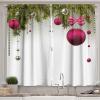 Ambesonne Christmas Long Kitchen Curtains, Traditional Design Holly Berry Branches Snow and Bokeh Effect Print, Two Panels Drapes with Rod Pocket Room Decor, 55″ x 45″, White Red(Magenta Green)