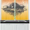 Ambesonne Christmas Long Kitchen Curtains, Traditional Design Holly Berry Branches Snow and Bokeh Effect Print, Two Panels Drapes with Rod Pocket Room Decor, 55″ x 45″, White Red(Black and Mustard)