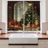 Ambesonne Christmas Long Kitchen Curtains, Traditional Design Holly Berry Branches Snow and Bokeh Effect Print, Two Panels Drapes with Rod Pocket Room Decor, 55″ x 45″, White Red(Green Orange)