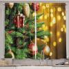 Ambesonne Christmas Long Kitchen Curtains, Traditional Design Holly Berry Branches Snow and Bokeh Effect Print, Two Panels Drapes with Rod Pocket Room Decor, 55″ x 45″, White Red(Amber Green)