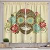 Ambesonne Christmas Long Kitchen Curtains, Traditional Design Holly Berry Branches Snow and Bokeh Effect Print, Two Panels Drapes with Rod Pocket Room Decor, 55″ x 45″, White Red(Cream Khaki)