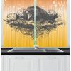 Ambesonne Christmas Long Kitchen Curtains, Traditional Design Holly Berry Branches Snow and Bokeh Effect Print, Two Panels Drapes with Rod Pocket Room Decor, 55″ x 45″, White Red(Black and Mustard)