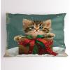 Ambesonne Christmas Pillow Sham, Funny Christmas Santa Claus and Reindeer Peeking Cartoon Style Humor, Decorative Standard Queen Size Printed Pillowcase, 30″ X 20″, Vermilion Caramel White(Cadet Blue Fawn Dark Pink)
