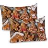 Ambesonne Christmas Pillow Sham Set of 2, Holiday Season Office Design Tree Celebration Snowflakes Celebration, Quality Microfiber Bedding Item for All Seasons, 30″ x 20″, White Green Red(Umber Pale Brown White)