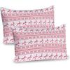 Ambesonne Christmas Pillow Sham Set of 2, Holiday Season Office Design Tree Celebration Snowflakes Celebration, Quality Microfiber Bedding Item for All Seasons, 30″ x 20″, White Green Red(White Coral)