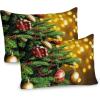Ambesonne Christmas Pillow Sham Set of 2, Holiday Season Office Design Tree Celebration Snowflakes Celebration, Quality Microfiber Bedding Item for All Seasons, 30″ x 20″, White Green Red(Amber Green)