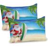 Ambesonne Christmas Pillow Sham Set of 2, Holiday Season Office Design Tree Celebration Snowflakes Celebration, Quality Microfiber Bedding Item for All Seasons, 30″ x 20″, White Green Red(Blue Green)