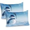Ambesonne Christmas Pillow Sham Set of 2, Holiday Season Office Design Tree Celebration Snowflakes Celebration, Quality Microfiber Bedding Item for All Seasons, 30″ x 20″, White Green Red(Pale Blue Dark Blue)