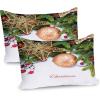 Ambesonne Christmas Pillow Sham Set of 2, Holiday Season Office Design Tree Celebration Snowflakes Celebration, Quality Microfiber Bedding Item for All Seasons, 30″ x 20″, White Green Red(Umber Ruby Emerald)