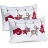 Ambesonne Christmas Pillow Sham Set of 2, Holiday Season Office Design Tree Celebration Snowflakes Celebration, Quality Microfiber Bedding Item for All Seasons, 30″ x 20″, White Green Red(Red Cream Tan)