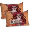 Ambesonne Christmas Pillow Sham Set of 2, Holiday Season Office Design Tree Celebration Snowflakes Celebration, Quality Microfiber Bedding Item for All Seasons, 30″ x 20″, White Green Red(Cinnamon Magenta Maroon)
