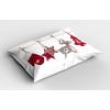 Ambesonne Christmas Pillow Sham Set of 2, Holiday Season Office Design Tree Celebration Snowflakes Celebration, Quality Microfiber Bedding Item for All Seasons, 30″ x 20″, White Green Red(Red Cream Tan)