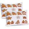 Ambesonne Christmas Pillow Sham Set of 2, Holiday Season Office Design Tree Celebration Snowflakes Celebration, Quality Microfiber Bedding Item for All Seasons, 30″ x 20″, White Green Red(Pale Brown White)