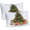 Ambesonne Christmas Pillow Sham, Snowy Winter Tree Branches Berries Bullfinch Birds Snowman Hat, Decorative Standard Size Printed Pillowcase, 26″ X 20″, Almond Green Orange(Green Yellow)