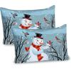 Ambesonne Christmas Pillow Sham, Snowy Winter Tree Branches Berries Bullfinch Birds Snowman Hat, Decorative Standard Size Printed Pillowcase, 26″ X 20″, Almond Green Orange(Almond Green Orange)