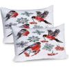 Ambesonne Christmas Pillow Sham, Snowy Winter Tree Branches Berries Bullfinch Birds Snowman Hat, Decorative Standard Size Printed Pillowcase, 26″ X 20″, Almond Green Orange(Scarlet Grey Black)