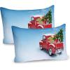 Ambesonne Christmas Pillow Sham, Snowy Winter Tree Branches Berries Bullfinch Birds Snowman Hat, Decorative Standard Size Printed Pillowcase, 26″ X 20″, Almond Green Orange(Blue Red)