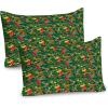 Ambesonne Christmas Pillow Sham, Snowy Winter Tree Branches Berries Bullfinch Birds Snowman Hat, Decorative Standard Size Printed Pillowcase, 26″ X 20″, Almond Green Orange(Dark Green Brown and Red)