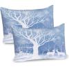 Ambesonne Christmas Pillow Sham, Snowy Winter Tree Branches Berries Bullfinch Birds Snowman Hat, Decorative Standard Size Printed Pillowcase, 26″ X 20″, Almond Green Orange(White Blue)