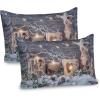 Ambesonne Christmas Pillow Sham, Snowy Winter Tree Branches Berries Bullfinch Birds Snowman Hat, Decorative Standard Size Printed Pillowcase, 26″ X 20″, Almond Green Orange(Khaki Grey)