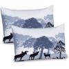 Ambesonne Christmas Pillow Sham, Snowy Winter Tree Branches Berries Bullfinch Birds Snowman Hat, Decorative Standard Size Printed Pillowcase, 26″ X 20″, Almond Green Orange(Black White Grey)