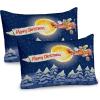 Ambesonne Christmas Pillow Sham, Snowy Winter Tree Branches Berries Bullfinch Birds Snowman Hat, Decorative Standard Size Printed Pillowcase, 26″ X 20″, Almond Green Orange(Dark Blue Marigold Red)