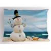 Ambesonne Christmas Pillow Sham, Snowy Winter Tree Branches Berries Bullfinch Birds Snowman Hat, Decorative Standard Size Printed Pillowcase, 26″ X 20″, Almond Green Orange(Blue Sand)
