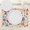 Ambesonne Christmas Place Mats Set of 8, Christmas at Countryside Theme Rustic Home Wooden Planks Borders Natural Design, Washable Fabric Placemats for Dining Table, Placemat 8 pcs, Umber Green(Ruby Cream)