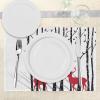 Ambesonne Christmas Place Mats Set of 8, Christmas at Countryside Theme Rustic Home Wooden Planks Borders Natural Design, Washable Fabric Placemats for Dining Table, Placemat 8 pcs, Umber Green(White and Red)