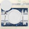 Ambesonne Christmas Place Mats Set of 8, Christmas at Countryside Theme Rustic Home Wooden Planks Borders Natural Design, Washable Fabric Placemats for Dining Table, Placemat 8 pcs, Umber Green(Blue and White)