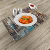 Ambesonne Christmas Place Mats Set of 8, Christmas at Countryside Theme Rustic Home Wooden Planks Borders Natural Design, Washable Fabric Placemats for Dining Table, Placemat 8 pcs, Umber Green(Brown Teal)