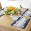 Ambesonne Christmas Place Mats Set of 8, Christmas at Countryside Theme Rustic Home Wooden Planks Borders Natural Design, Washable Fabric Placemats for Dining Table, Placemat 8 pcs, Umber Green(Blue and White)