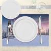 Ambesonne Christmas Place Mats Set of 8, Christmas at Countryside Theme Rustic Home Wooden Planks Borders Natural Design, Washable Fabric Placemats for Dining Table, Placemat 8 pcs, Umber Green(Blue Multicolor)