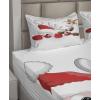 Ambesonne Christmas Sheet Set, Funny Christmas Santa Claus and Reindeer Peeking Cartoon Style Humor, Fitted and Flat Sheet with Pillowcases Bedding Accent 4 Piece Set, King, Vermilion Caramel White