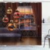 Ambesonne Christmas Shower Curtain, Balls Vintage Style Celebration Design Winter Season Wonderland Themed Snowflakes, Cloth Fabric Bathroom Decor Set with Hooks, 69″ W x 70″ L, Blue Tan(Eggplant)