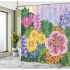 Ambesonne Christmas Shower Curtain, Holiday Season Office Design Tree Celebration Snowflakes Celebration, Cloth Fabric Bathroom Decor Set with Hooks, 69″ W x 75″ L, White Green Red(Lilac Green)