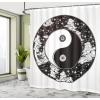 Ambesonne Christmas Shower Curtain, Holiday Season Office Design Tree Celebration Snowflakes Celebration, Cloth Fabric Bathroom Decor Set with Hooks, 69″ W x 75″ L, White Green Red(Black and White)